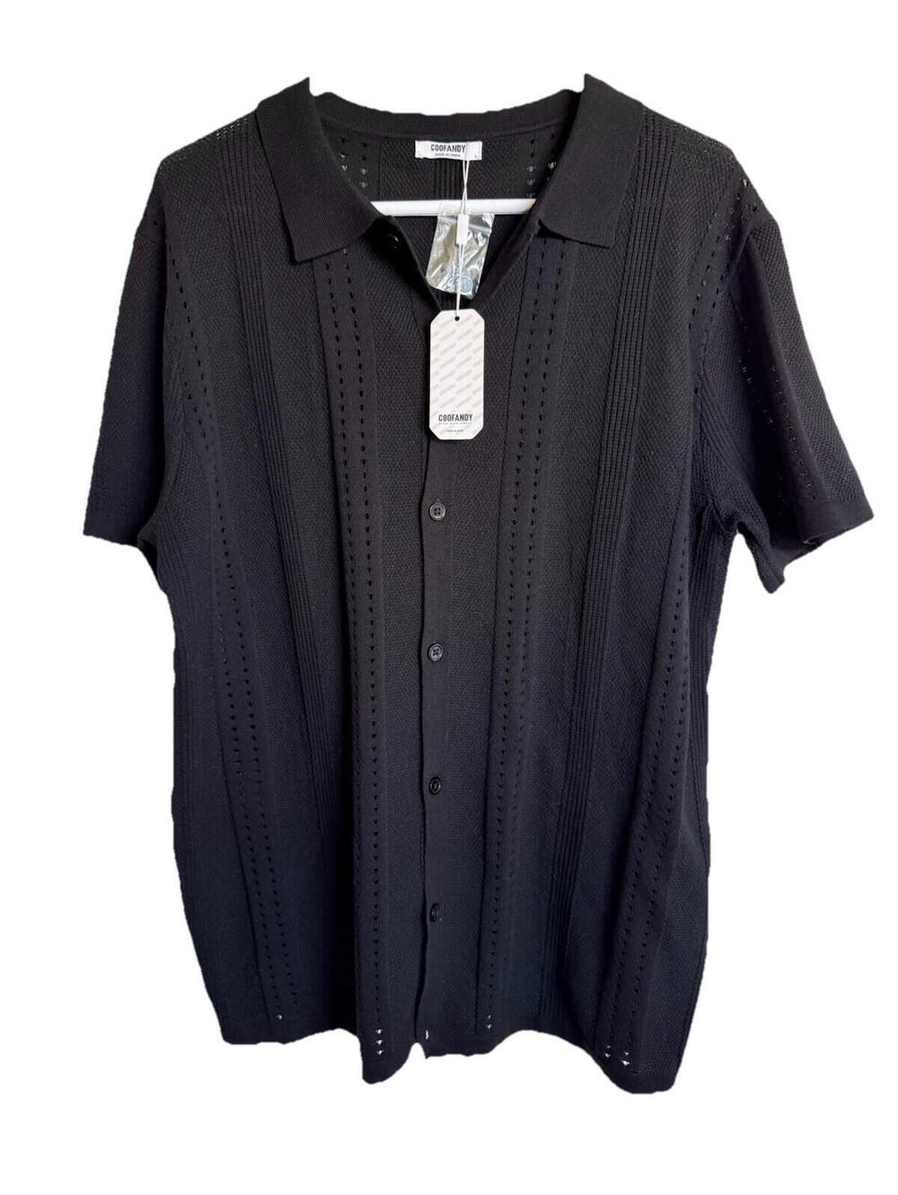 Coofandy Men’s  Casual Knit Polo Button Up Size Large Black Resort Wear